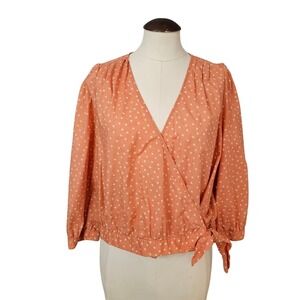Madewell Orange Star Print Wrap Shirt Blouse Top Size XL Long Sleeve